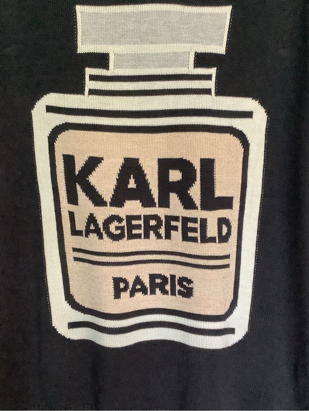 Karl Lagerfeld Black Crewneck Sweater with Cream and Beige Perfume Motif - Picture 2 of 6
